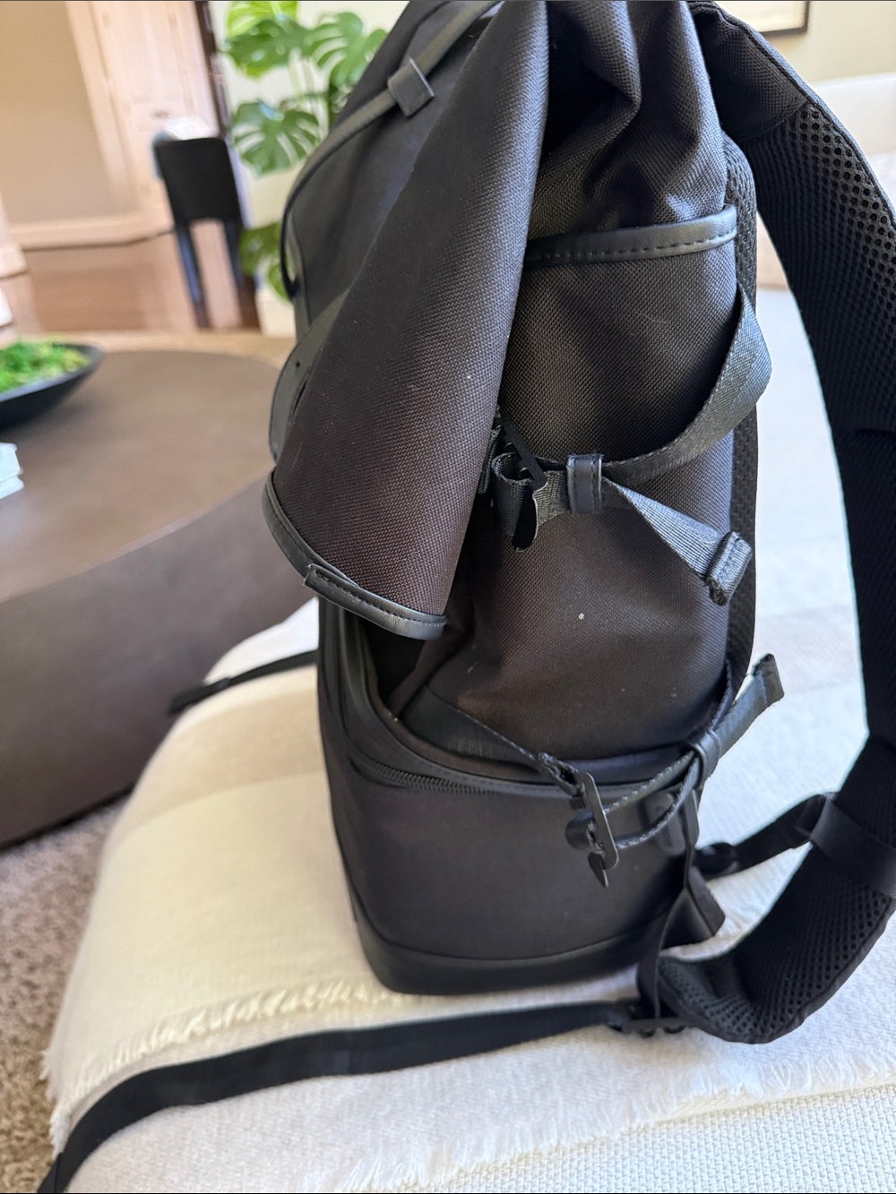 Men's Black Canvas Roll-Top Backpack - Everyday Commuter Pack for photographers